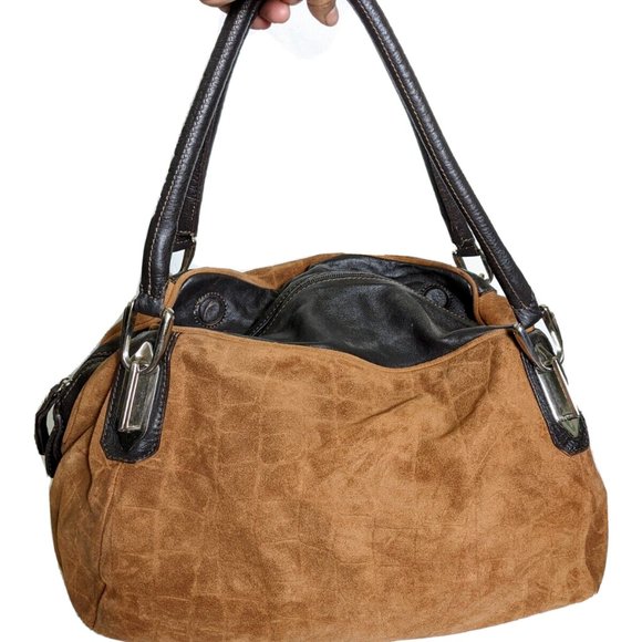 Innue Brown Suede Leather Carryall Hobo Oversized Bag Large Purse Lizard Print - Picture 8 of 11